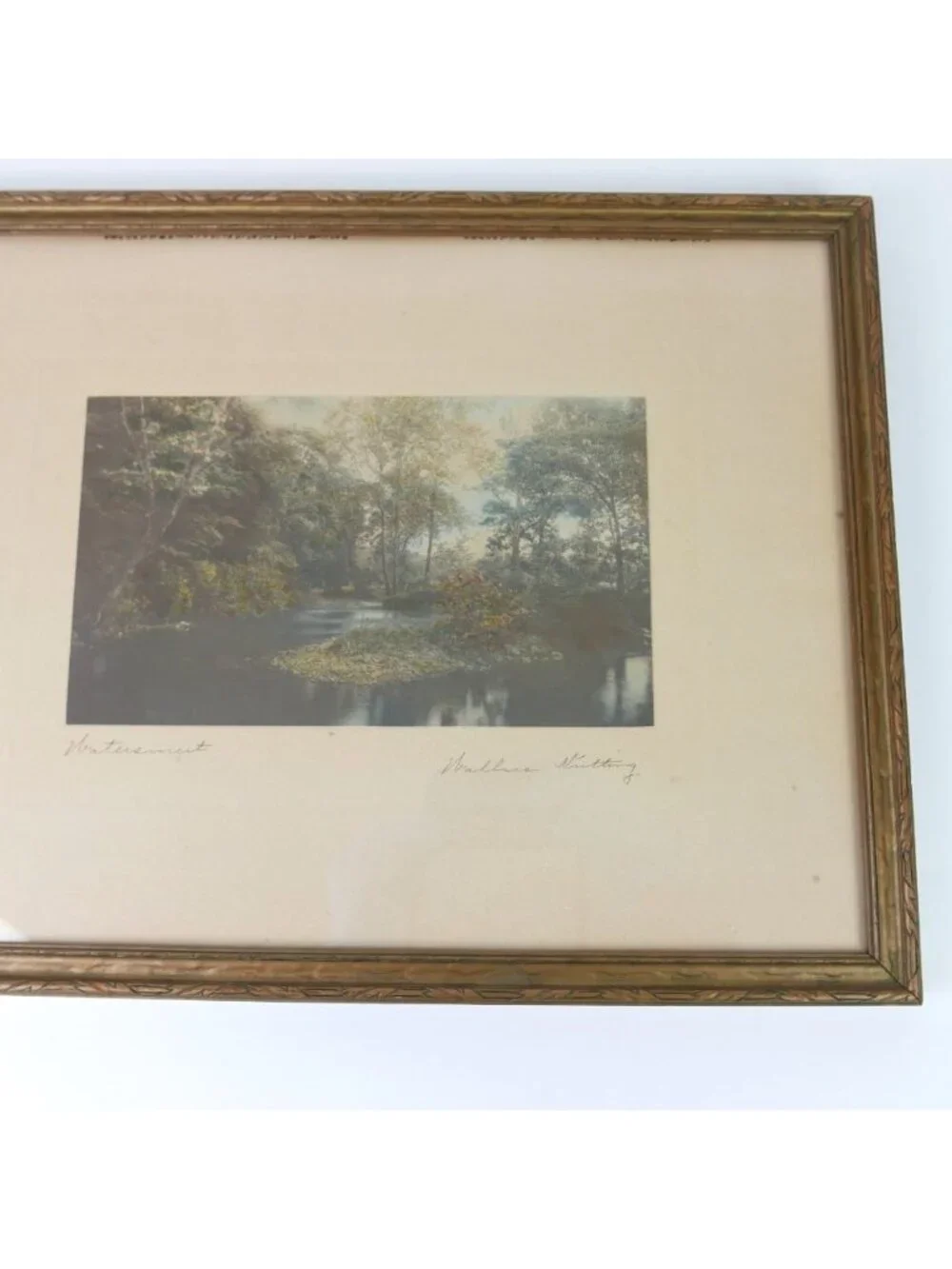 Wallace Nutting Hand Colored Photograph Print Watersmeet Stream Antique Framed
